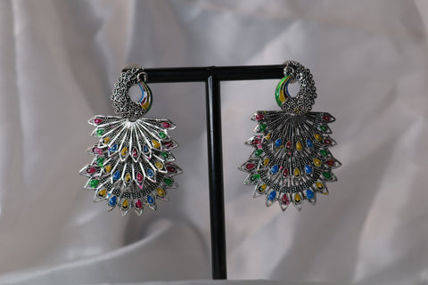 Shramya Peacock 3 Layer Multi-color Oxidized Earring