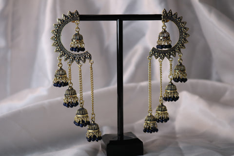 Shramya Half Chandbali with Chandelier Jhumka Earring