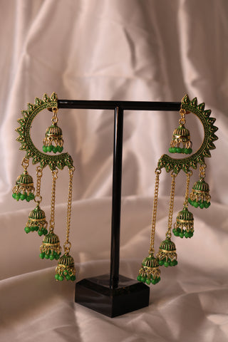 Shramya Half Chandbali with Chandelier Jhumka Earring