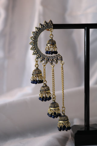 Shramya Half Chandbali with Chandelier Jhumka Earring