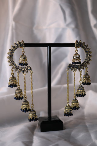 Shramya Half Chandbali with Chandelier Jhumka Earring