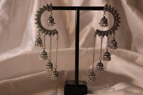 Shramya Half Chandbali with Chandelier Jhumka Earring