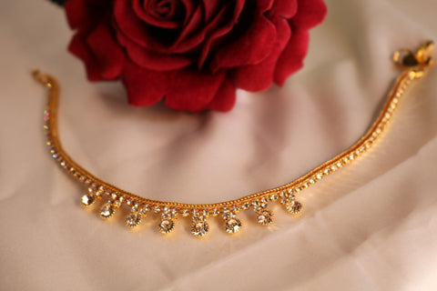 Gold Plated Gold and Rhinestone Anklet/ payal /indian bridal payal  /Ghungroo Anklet/ Kundan Payal /Panjeb/ Indian anklets