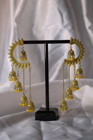 Shramya Half Chandbali with Chandelier Jhumka Earring