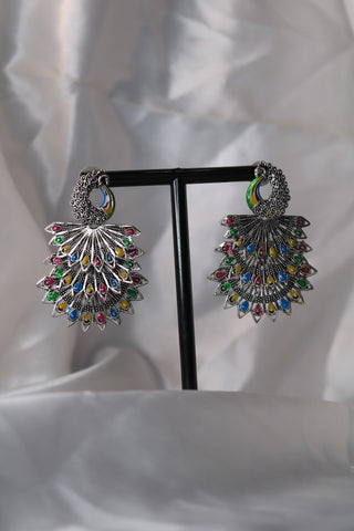 Shramya Peacock 3 Layer Multi-color Oxidized Earring